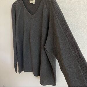 Eddie Bauer Men’s V-Neck Sweater 100% Cotton Detailed Long Sleeve Grey Gray XL